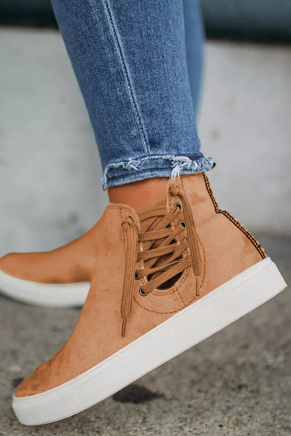 Brown High Top Lace Up Zipper Slip-On Sneakers - Premium Sneakers from Abstrakjsnc  - Just $30.06! Shop now at Abstrakjsnc 