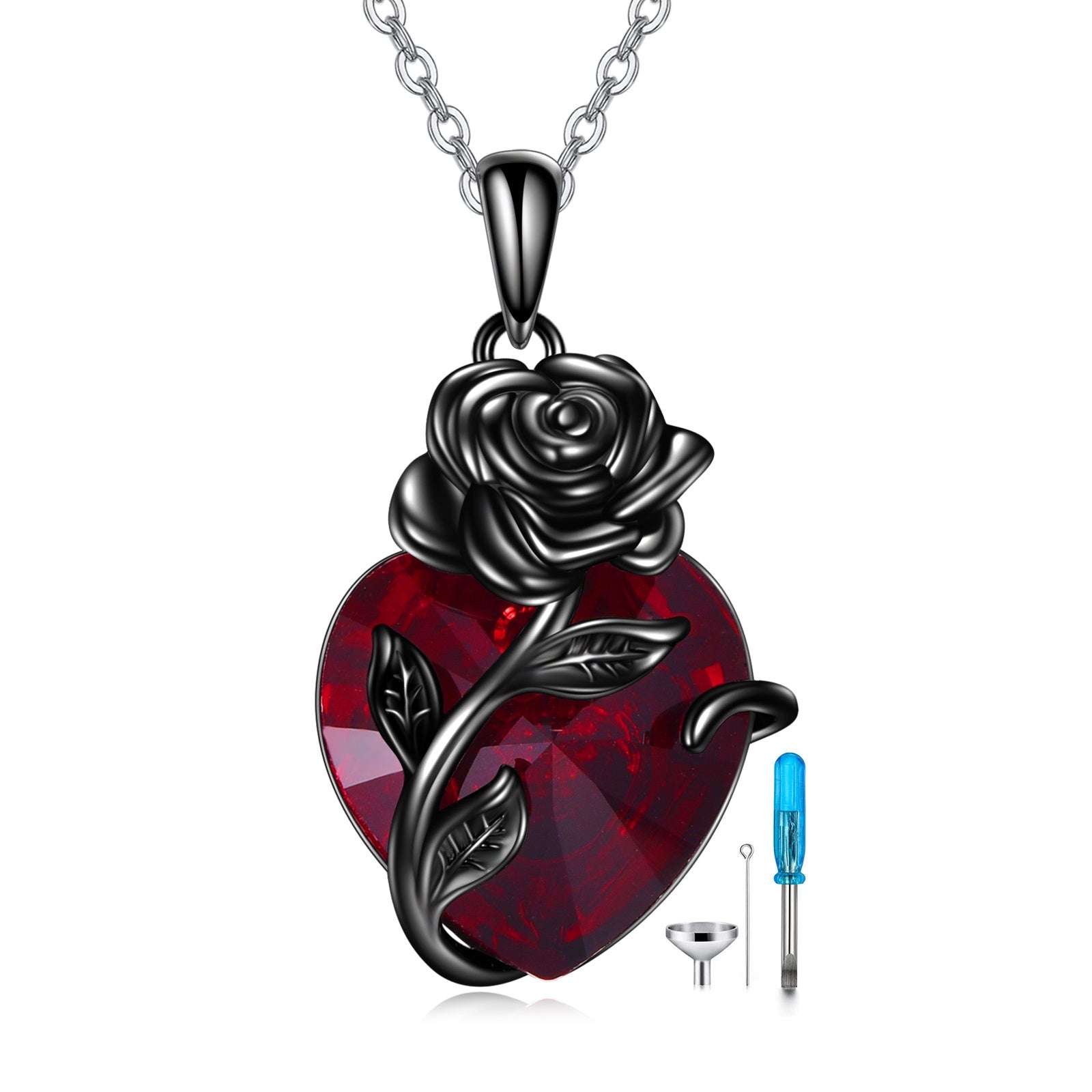 Sterling Silver Heart Rose Urn Necklace for Ashes Cremation Jewelry - Premium 5 from Abstrakjsnc  - Just $133.07! Shop now at Abstrakjsnc 