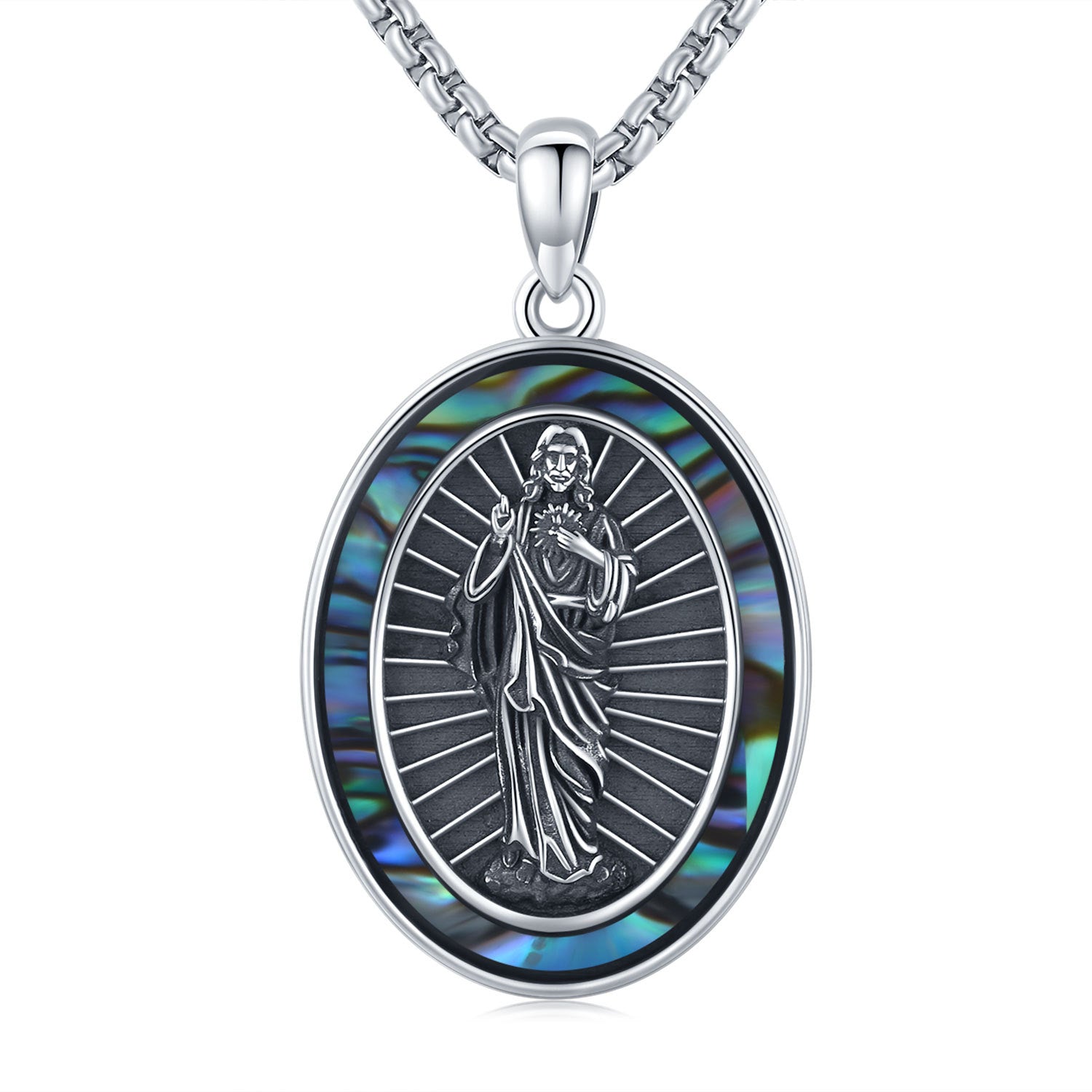 St Jude Necklace Sterling Silver Oval Medal San Judas Tadeo Pendant Necklace Medallion Protection Necklace Catholic Jewelry Gift for Men - Premium 5 from Abstrakjsnc  - Just $102.35! Shop now at Abstrakjsnc 