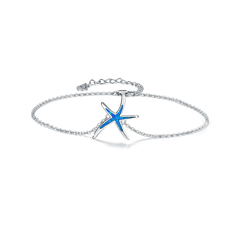 Opal Starfish Anklet in White Gold Plated Sterling Silver - Premium 5 from Abstrakjsnc  - Just $86.99! Shop now at Abstrakjsnc 