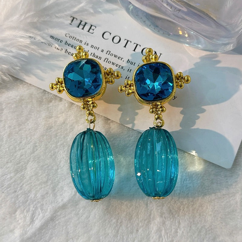 True Gold Matte Gold Blue Crystal Pendant Earrings - Premium  from eprolo - Just $11.04! Shop now at Abstrakjsnc 