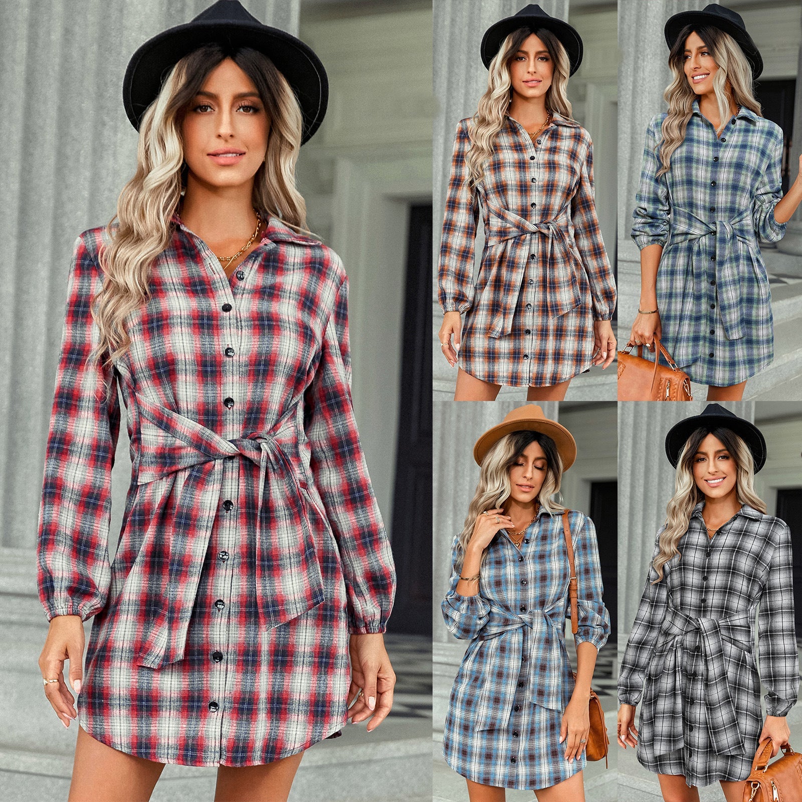 Women's Clothing Foreign Trade Fashion Plaid Drawstring Waist-tight Dress - Premium 0 from Abstrakjsnc  - Just $27.50! Shop now at Abstrakjsnc 