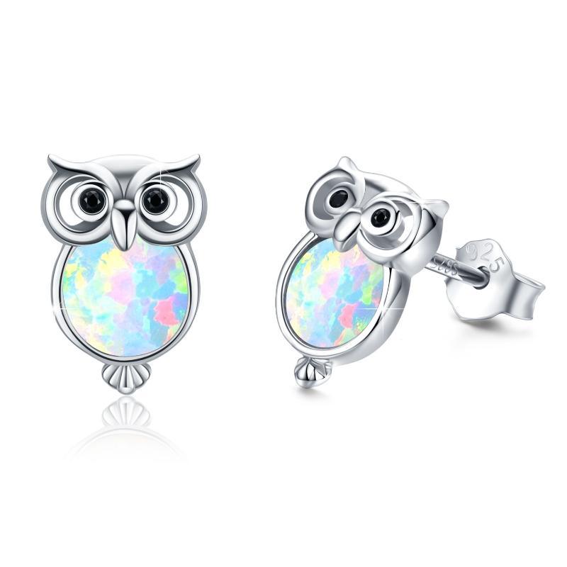 Sterling Silver Owl Small Cute Opal Stud Earrings Jewelry - Premium 5 from Abstrakjsnc  - Just $66.51! Shop now at Abstrakjsnc 
