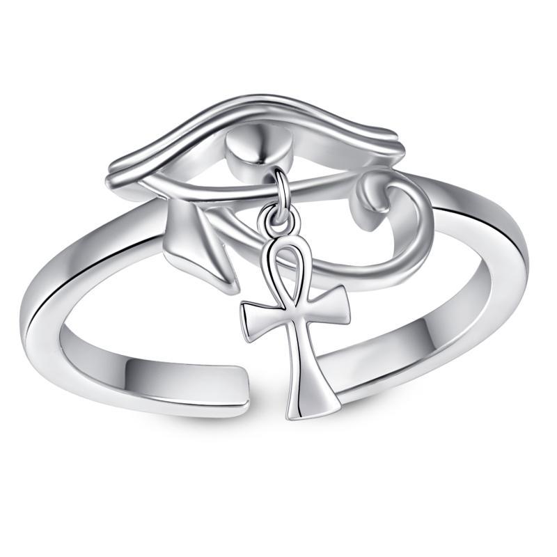 Sterling Silver Eye of Horus Ankh Cross Protection Rings Jewelry - Premium 5 from Abstrakjsnc  - Just $76.75! Shop now at Abstrakjsnc 