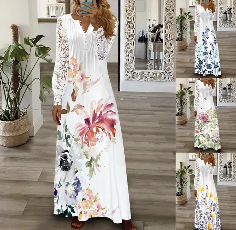 Women's New Fashion European and American Lace Long Dress Long Sleeve Long Dress - Premium  from eprolo - Just $35.28! Shop now at Abstrakjsnc 
